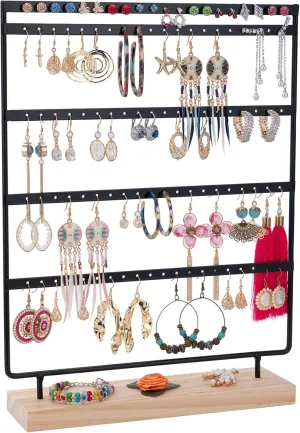 Earrings Organizer Stand Earring Holder Display Stand with100 Holes 5 Tier Jewelry Organizer rack of Wooden Base Storing Earrings for Girls (Black)