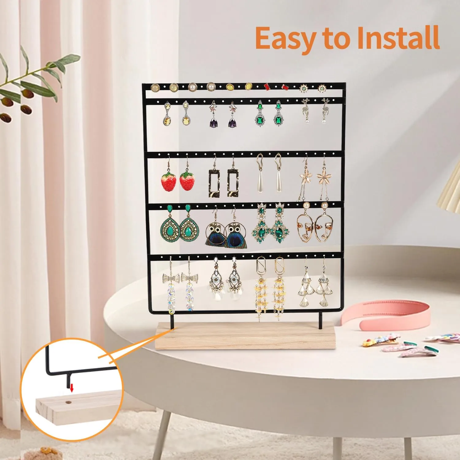Earrings Organizer Stand Earring Holder Display Stand with100 Holes 5 Tier Jewelry Organizer rack of Wooden Base Storing Earrings for Girls (Black)