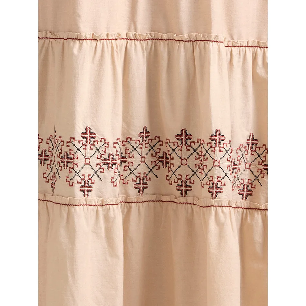Earthen BY INDYA Beige Embroidered Tiered Maxi Dress