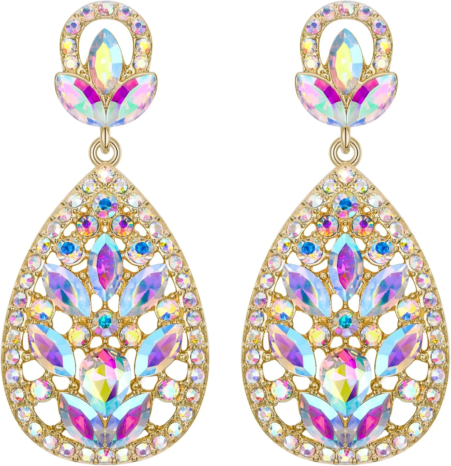 EleQueen Clip On Rhinestone Crystal Wedding Bridal Bohemia Teardrop Chandelier Dangle Earrings for Women