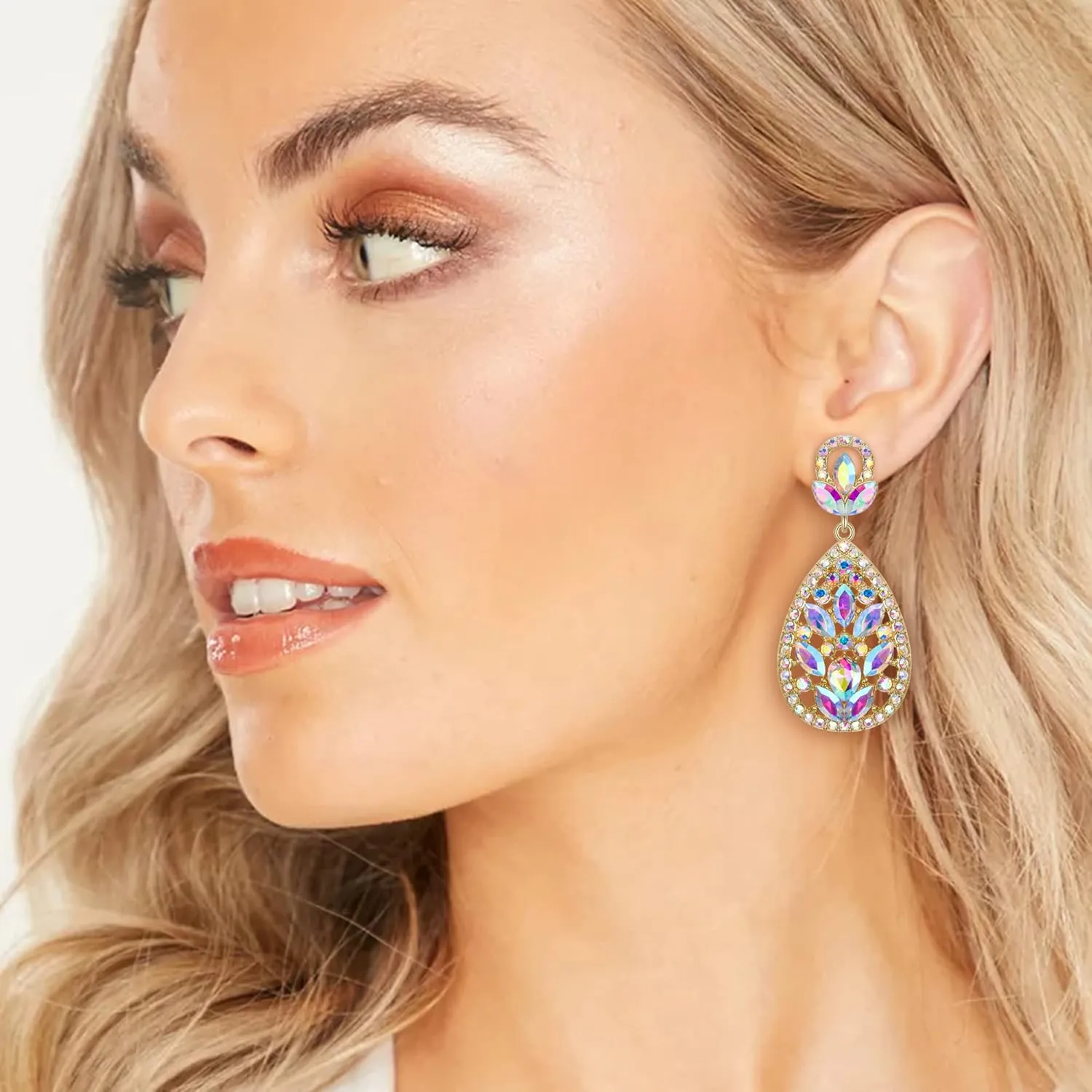EleQueen Clip On Rhinestone Crystal Wedding Bridal Bohemia Teardrop Chandelier Dangle Earrings for Women