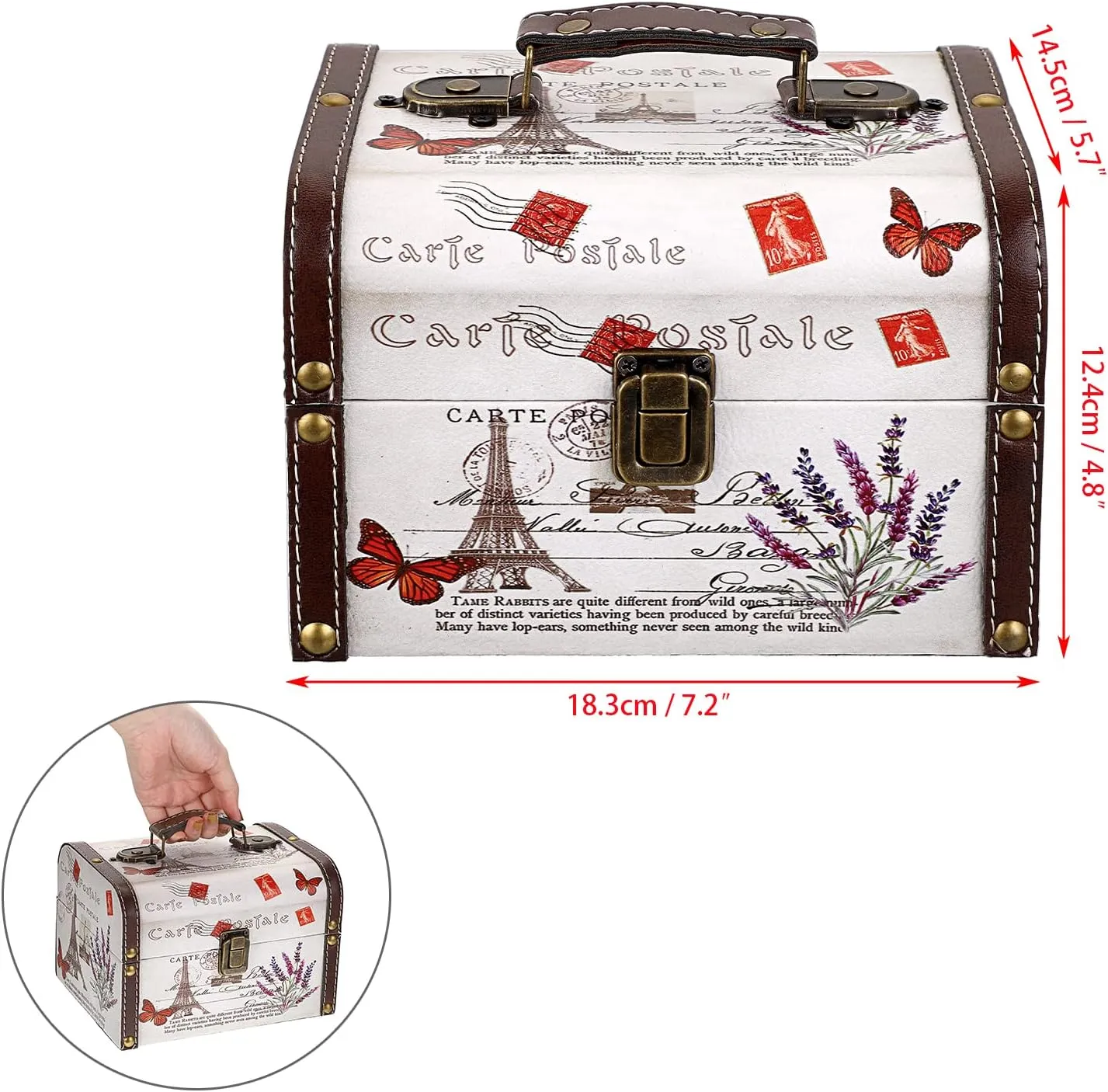 ELLDOO Decorative Treasure Chest Box, Wooden   PU Leather Storage Box for Jewelry Trinkets, Keepsakes box for Girls Women Gifts (Tower   Lavender Pattern)