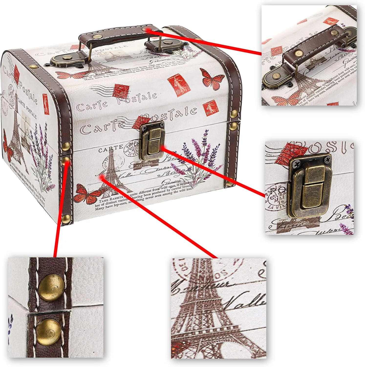 ELLDOO Decorative Treasure Chest Box, Wooden   PU Leather Storage Box for Jewelry Trinkets, Keepsakes box for Girls Women Gifts (Tower   Lavender Pattern)