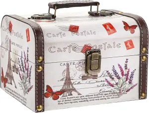 ELLDOO Decorative Treasure Chest Box, Wooden   PU Leather Storage Box for Jewelry Trinkets, Keepsakes box for Girls Women Gifts (Tower   Lavender Pattern)