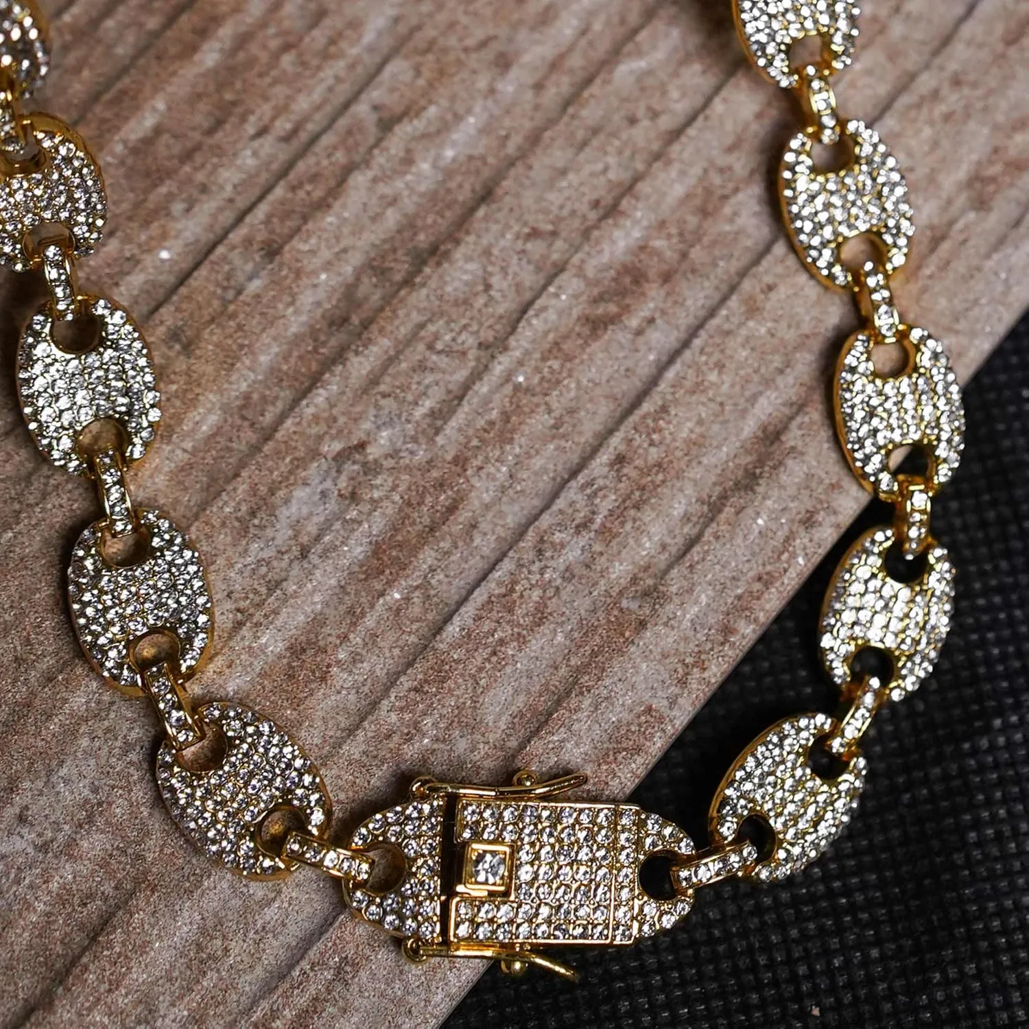 EMESLY Solid Miami Cuban Link Chain Gold/Silver Necklace (16, 18, 20, 22, 24, 30 Inches Length); Hip Hop Bracelet (8" Length) for Men & Women; Perfect Iced Out Bling Jewelry Gift