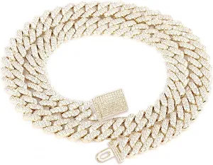 EMESLY Solid Miami Cuban Link Chain Gold/Silver Necklace (16, 18, 20, 22, 24, 30 Inches Length); Hip Hop Bracelet (8" Length) for Men & Women; Perfect Iced Out Bling Jewelry Gift