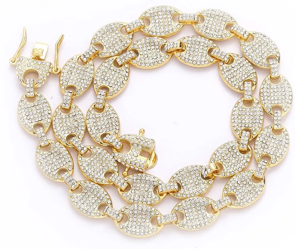 EMESLY Solid Miami Cuban Link Chain Gold/Silver Necklace (16, 18, 20, 22, 24, 30 Inches Length); Hip Hop Bracelet (8" Length) for Men & Women; Perfect Iced Out Bling Jewelry Gift