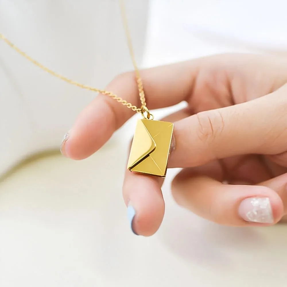 Envelope Love Letter Necklace for Women, Stainless Steel Love You Locket Jewelry, Pendant