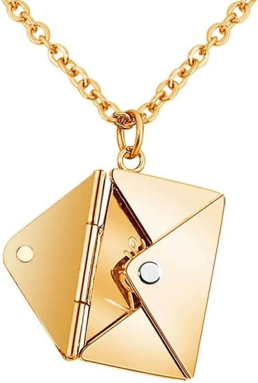 Envelope Love Letter Necklace for Women, Stainless Steel Love You Locket Jewelry, Pendant