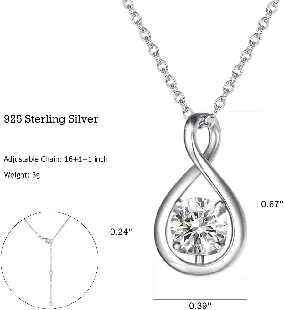 FANCIME Birthstone Necklaces for Women Fine Jewelry Sterling Silver Dainty Infinity Pendant Anniversary Birthday Christmas Gifts for Her Wife Mom Lady Daughter, Chain 16" 2" Extend