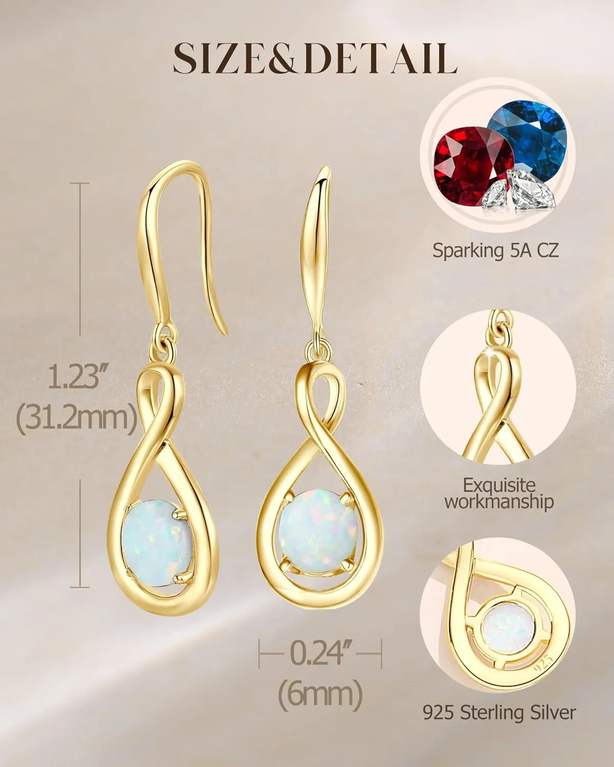 FANCIME Dangle Drop Earrings 925 Sterling Silver Dainty Infinity Round Gemstone Birthstone Jewelry Birthday Gifts for Her Women