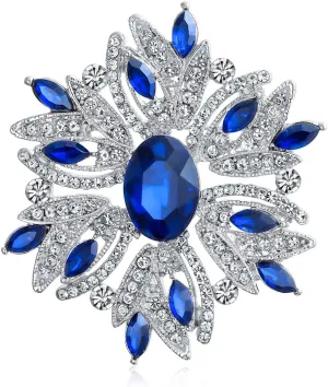 Fashion Large Statement Vintage Style Simulated Gemstone Crystal Scarf Flower Art Deco Brooch Pin For Women