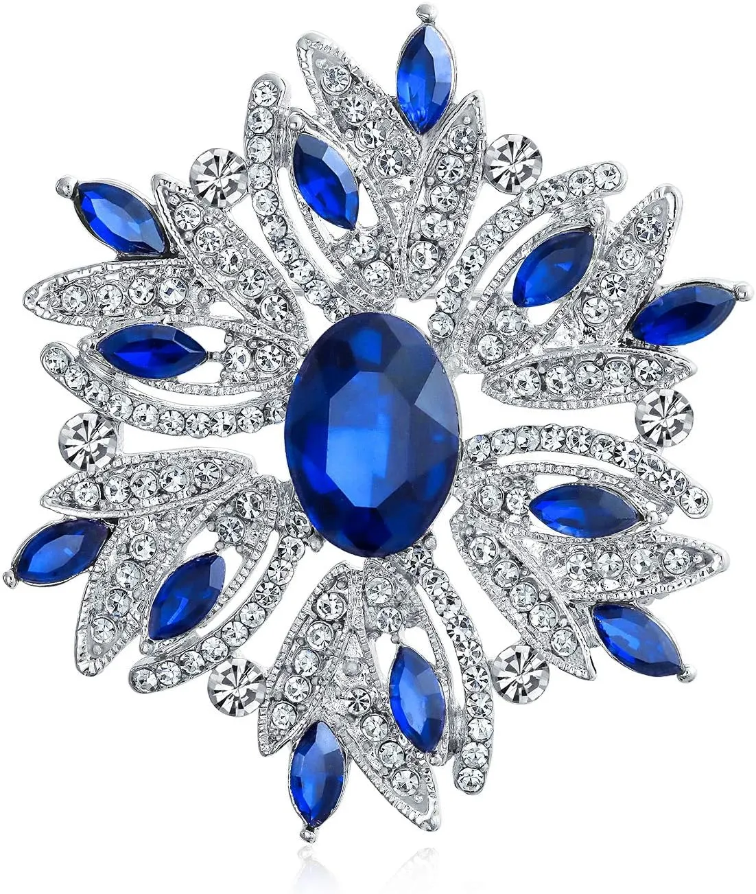 Fashion Large Statement Vintage Style Simulated Gemstone Crystal Scarf Flower Art Deco Brooch Pin For Women