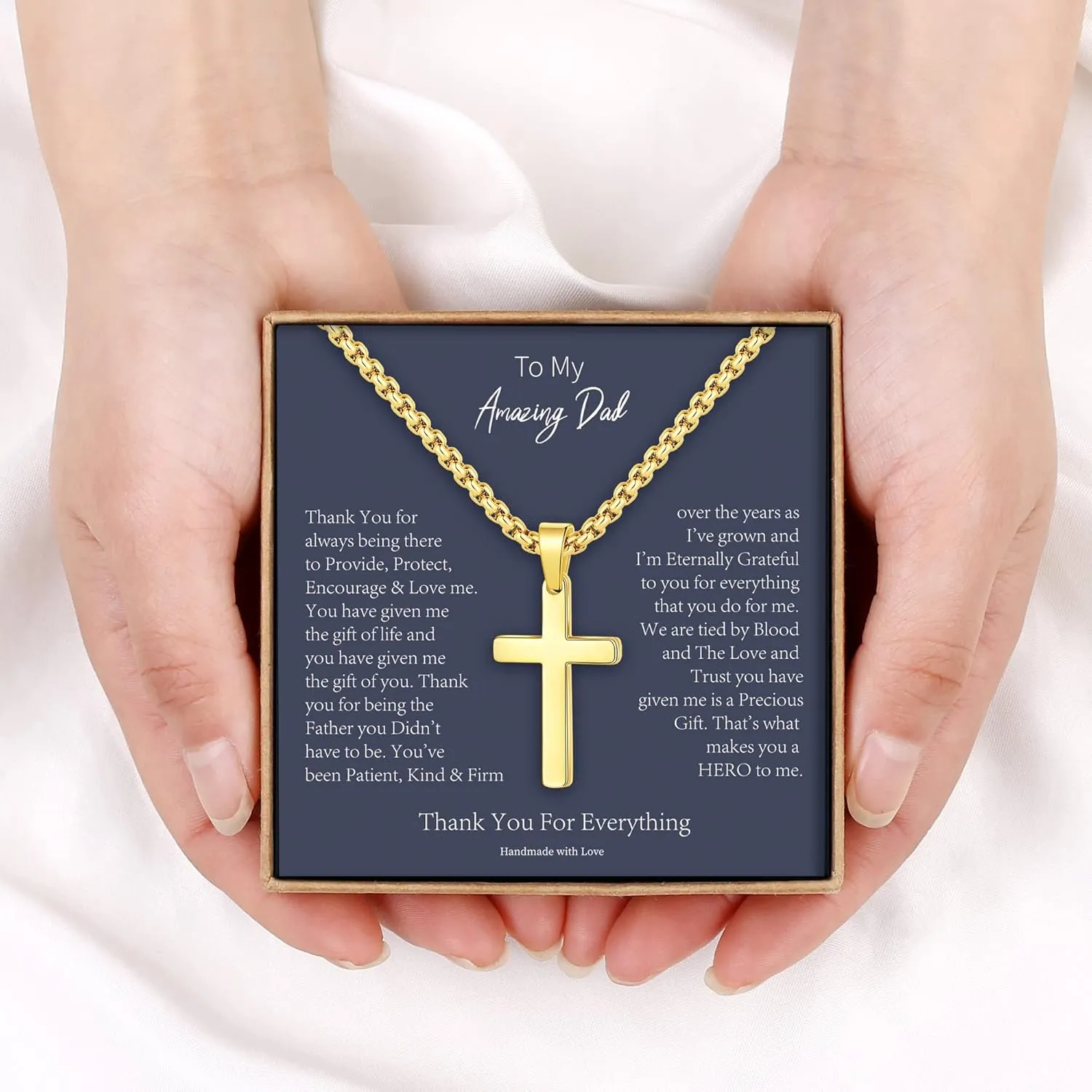 Father Day Necklace gifts for Men Him, Silver/Gold/Black Stainless Steel Cross Pendant Necklaces for Dad Son Brother, Father Day Birthday Gifts for Dad Son Husband from Daughter Wife