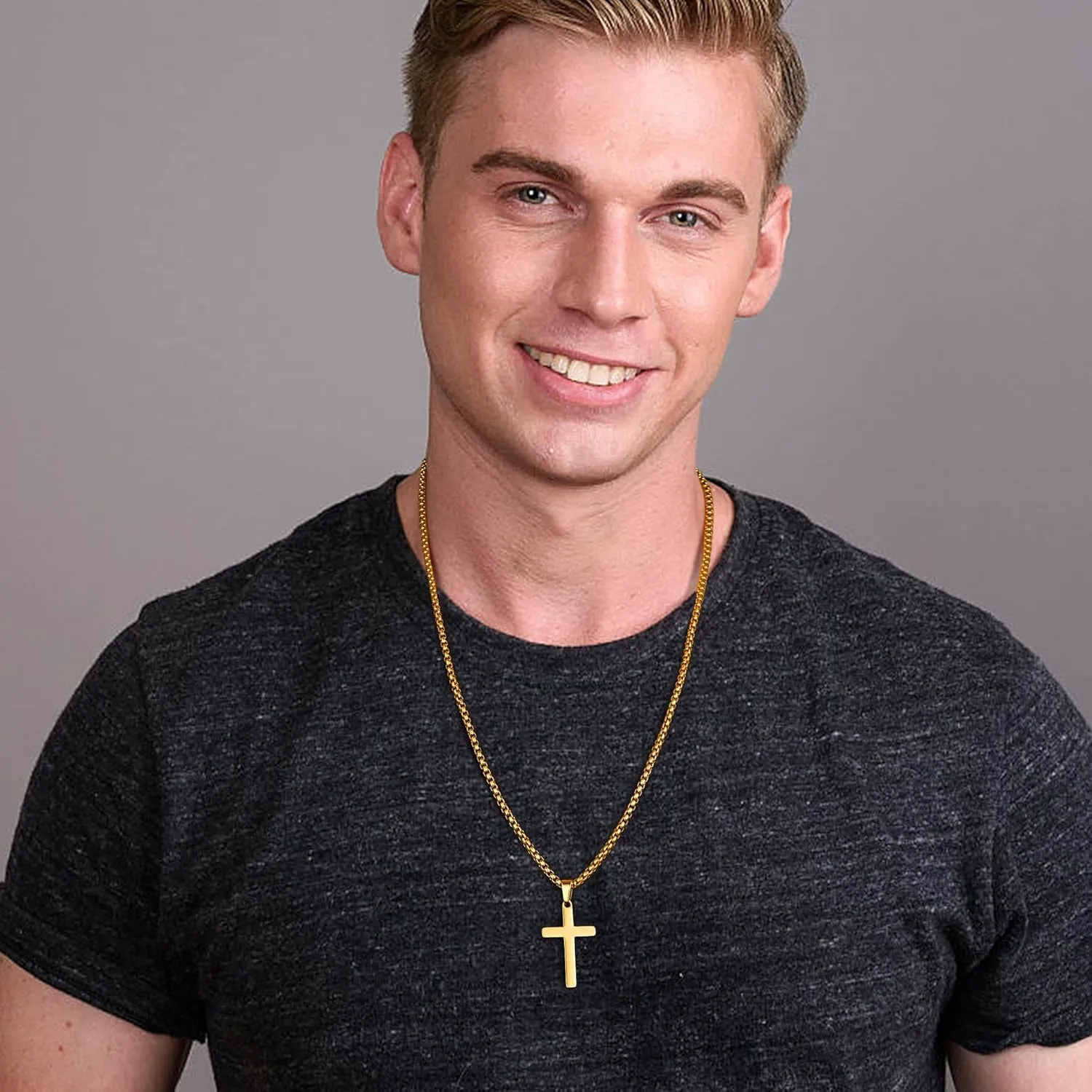 Father Day Necklace gifts for Men Him, Silver/Gold/Black Stainless Steel Cross Pendant Necklaces for Dad Son Brother, Father Day Birthday Gifts for Dad Son Husband from Daughter Wife