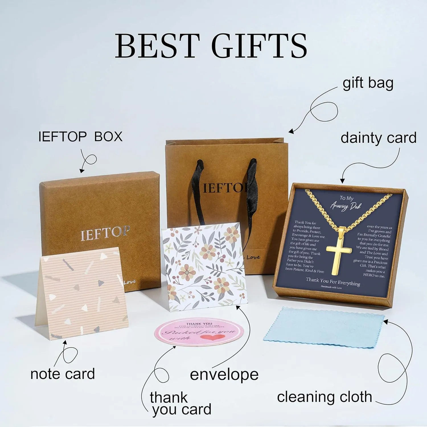 Father Day Necklace gifts for Men Him, Silver/Gold/Black Stainless Steel Cross Pendant Necklaces for Dad Son Brother, Father Day Birthday Gifts for Dad Son Husband from Daughter Wife