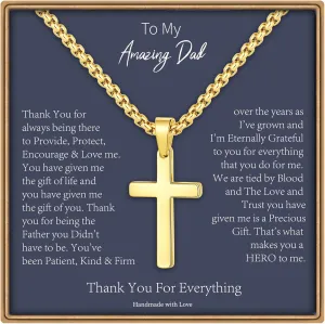 Father Day Necklace gifts for Men Him, Silver/Gold/Black Stainless Steel Cross Pendant Necklaces for Dad Son Brother, Father Day Birthday Gifts for Dad Son Husband from Daughter Wife