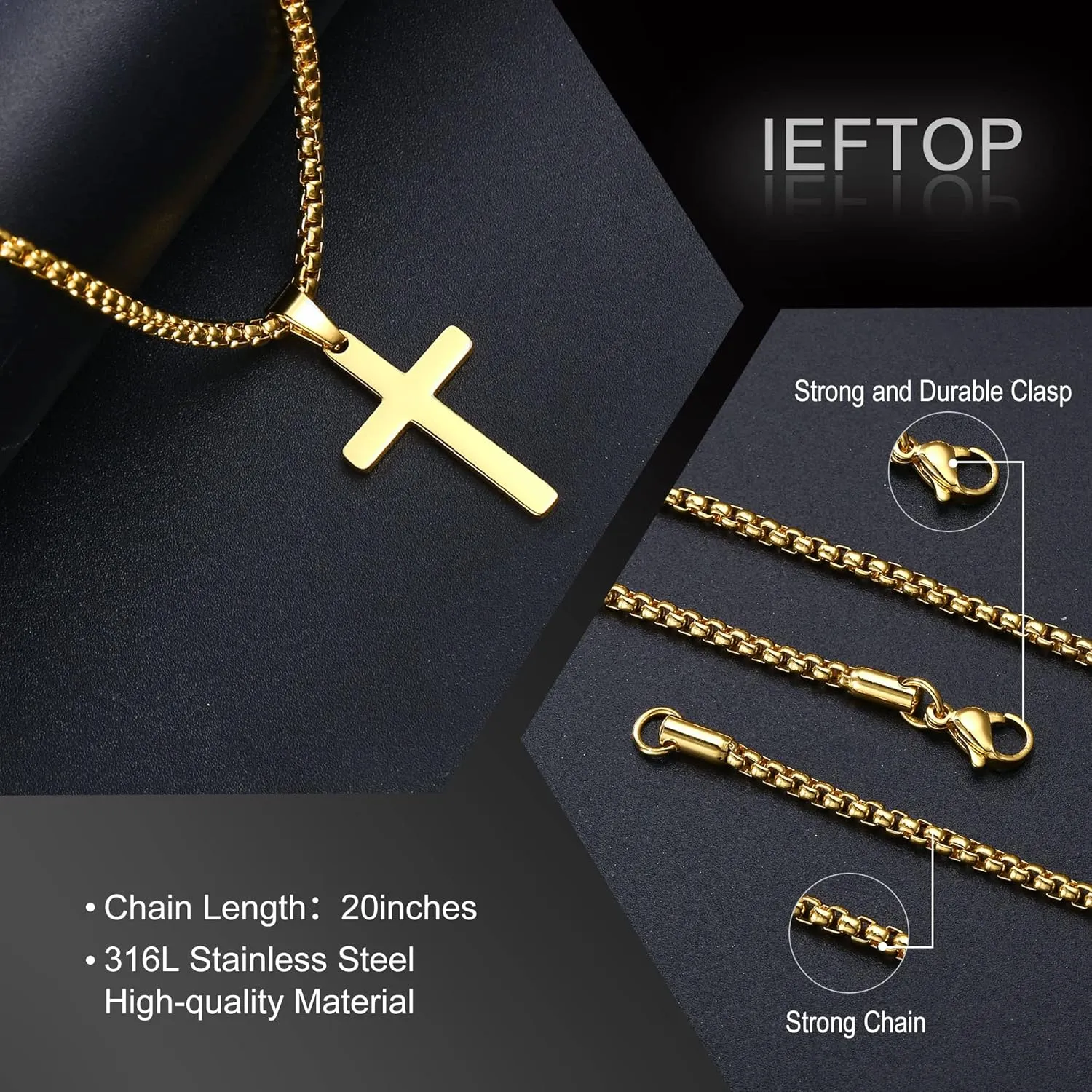 Father Day Necklace gifts for Men Him, Silver/Gold/Black Stainless Steel Cross Pendant Necklaces for Dad Son Brother, Father Day Birthday Gifts for Dad Son Husband from Daughter Wife