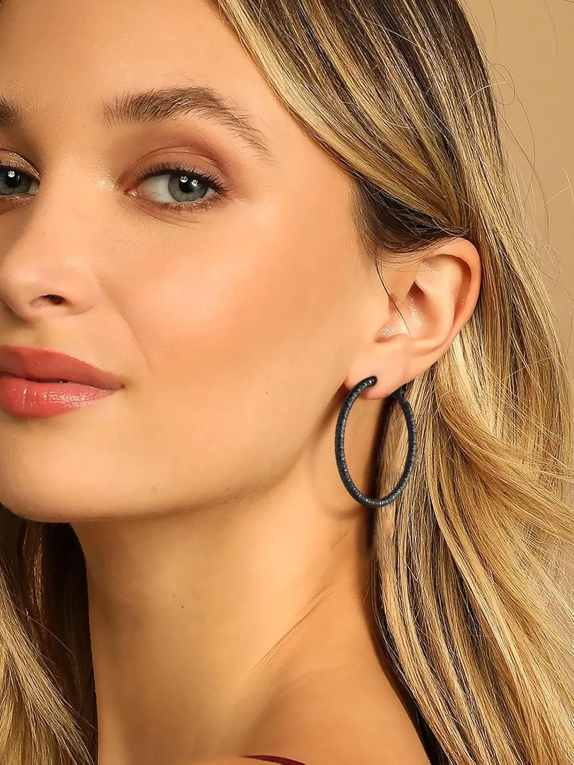 FindChic Stainless Steel Hammered Hoop Earrings for Women Gold Plated/Black 30mm/40mm/60mm/80mm/100mm 5 Sizes Large Ear Hoops, with Gift Box