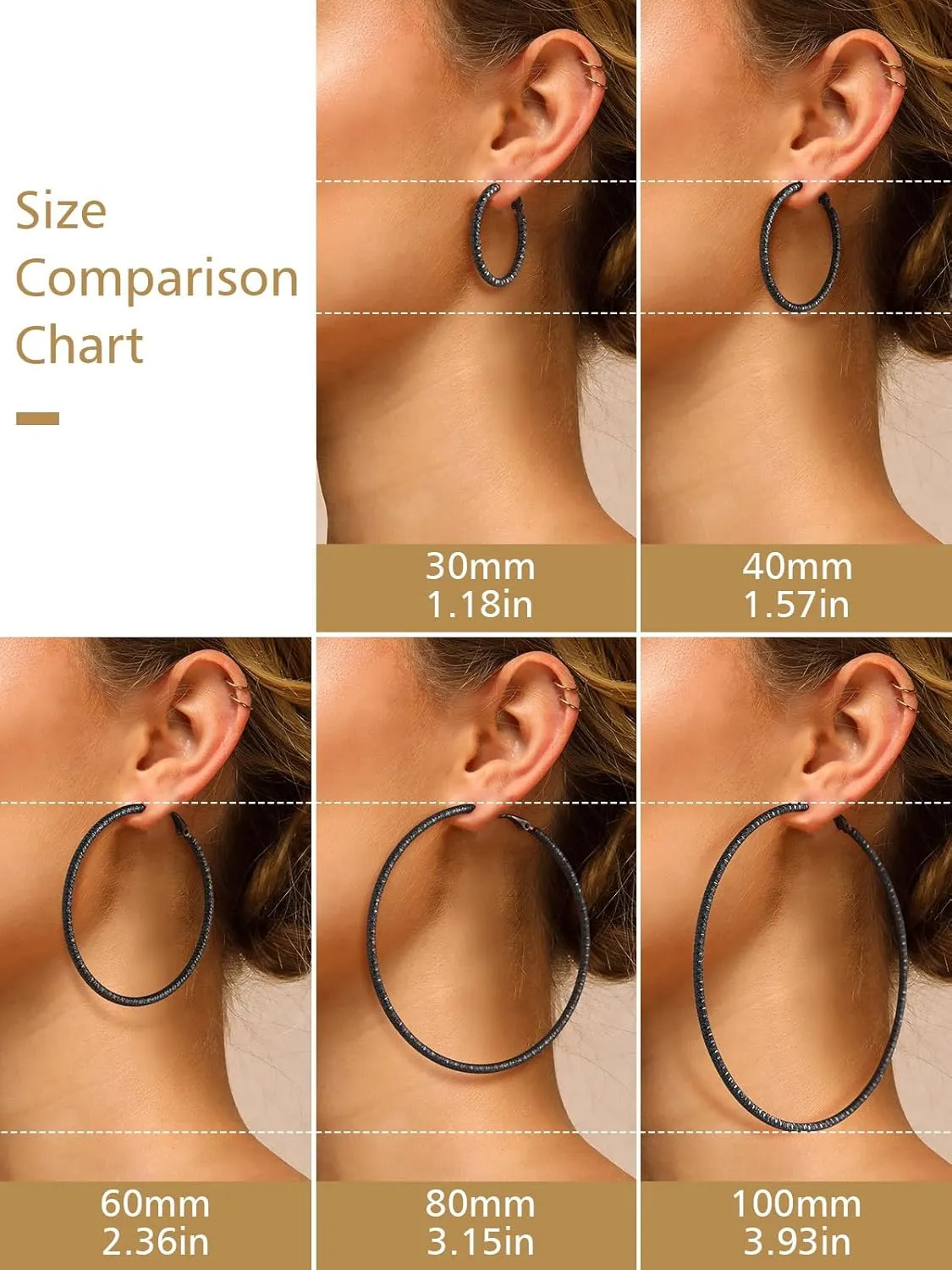 FindChic Stainless Steel Hammered Hoop Earrings for Women Gold Plated/Black 30mm/40mm/60mm/80mm/100mm 5 Sizes Large Ear Hoops, with Gift Box