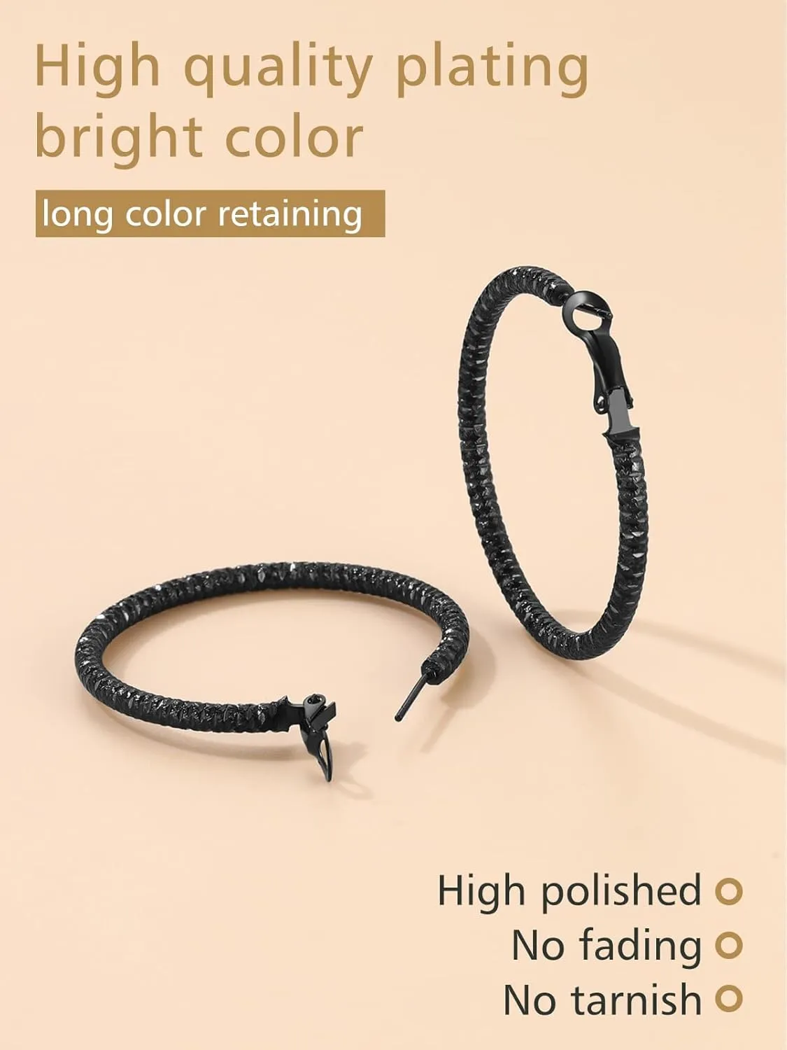 FindChic Stainless Steel Hammered Hoop Earrings for Women Gold Plated/Black 30mm/40mm/60mm/80mm/100mm 5 Sizes Large Ear Hoops, with Gift Box