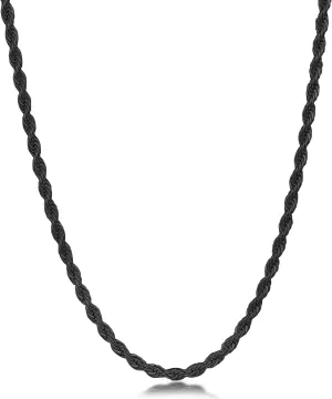 Fiusem Black Rope Chain for Men, Stainless Steel Necklace for Men and Women, Rope Chain18-28 Inches