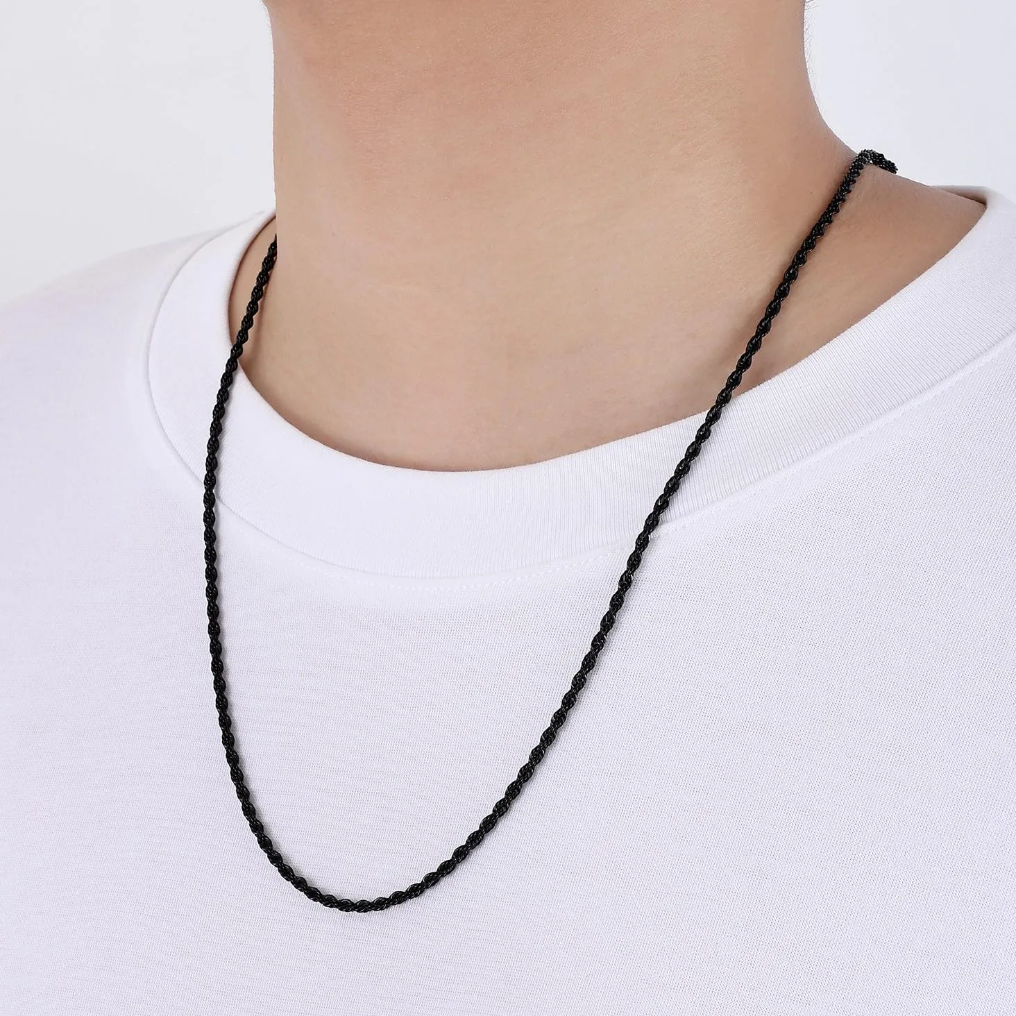 Fiusem Black Rope Chain for Men, Stainless Steel Necklace for Men and Women, Rope Chain18-28 Inches