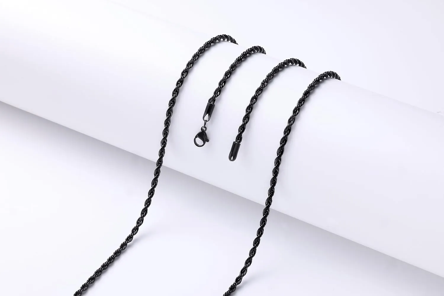 Fiusem Black Rope Chain for Men, Stainless Steel Necklace for Men and Women, Rope Chain18-28 Inches
