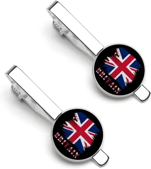 Flag Theme Tie Clip for Men,Round Tie Bar Clips And Cufflinks Set for Luxury Clothing Accessories 2 Pcs&-1&-6