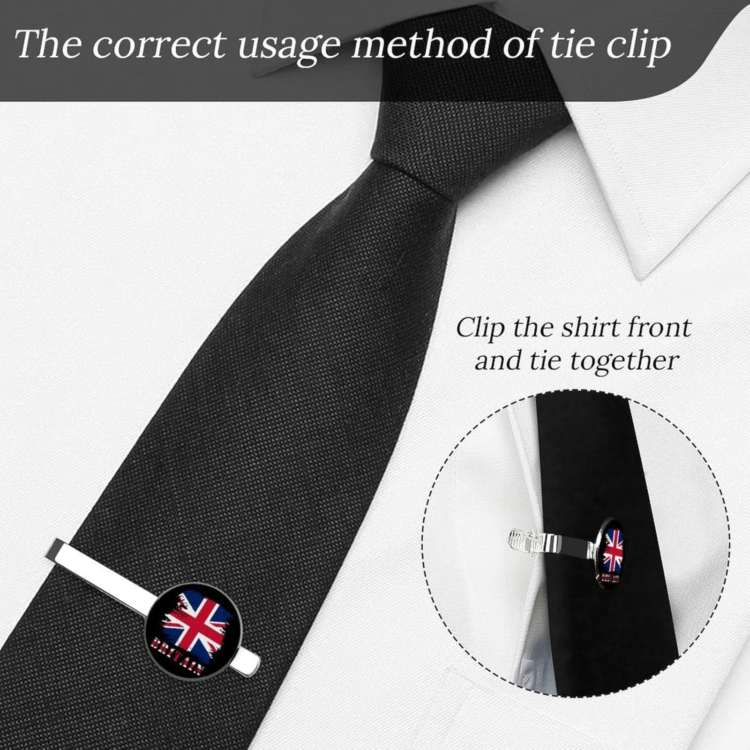 Flag Theme Tie Clip for Men,Round Tie Bar Clips And Cufflinks Set for Luxury Clothing Accessories 2 Pcs&-1&-6