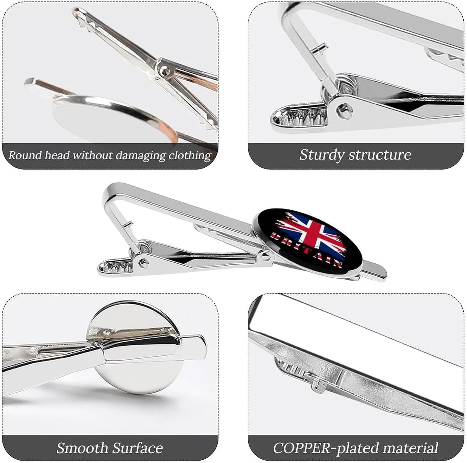 Flag Theme Tie Clip for Men,Round Tie Bar Clips And Cufflinks Set for Luxury Clothing Accessories 2 Pcs&-1&-6
