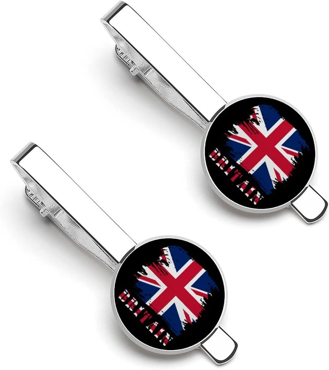 Flag Theme Tie Clip for Men,Round Tie Bar Clips And Cufflinks Set for Luxury Clothing Accessories 2 Pcs&-1&-6