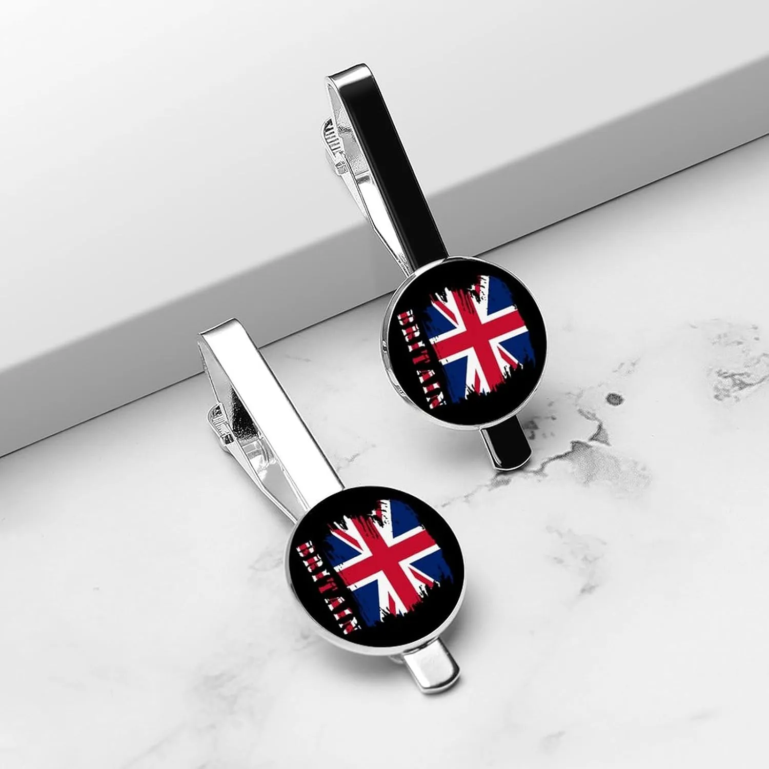 Flag Theme Tie Clip for Men,Round Tie Bar Clips And Cufflinks Set for Luxury Clothing Accessories 2 Pcs&-1&-6