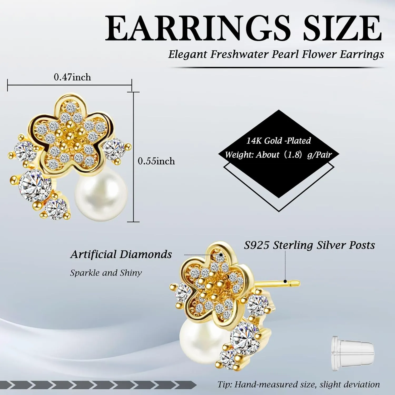Flat Back Diamond Stud Earrings for Women 14k Gold Plated Minimalist Earrinngs, Hypoallergenic Silver Post Dainty Cute Cartilage CZ Earrings Jewelry Gifts Cherry/Flower/Butterfly/Drop/Pearl