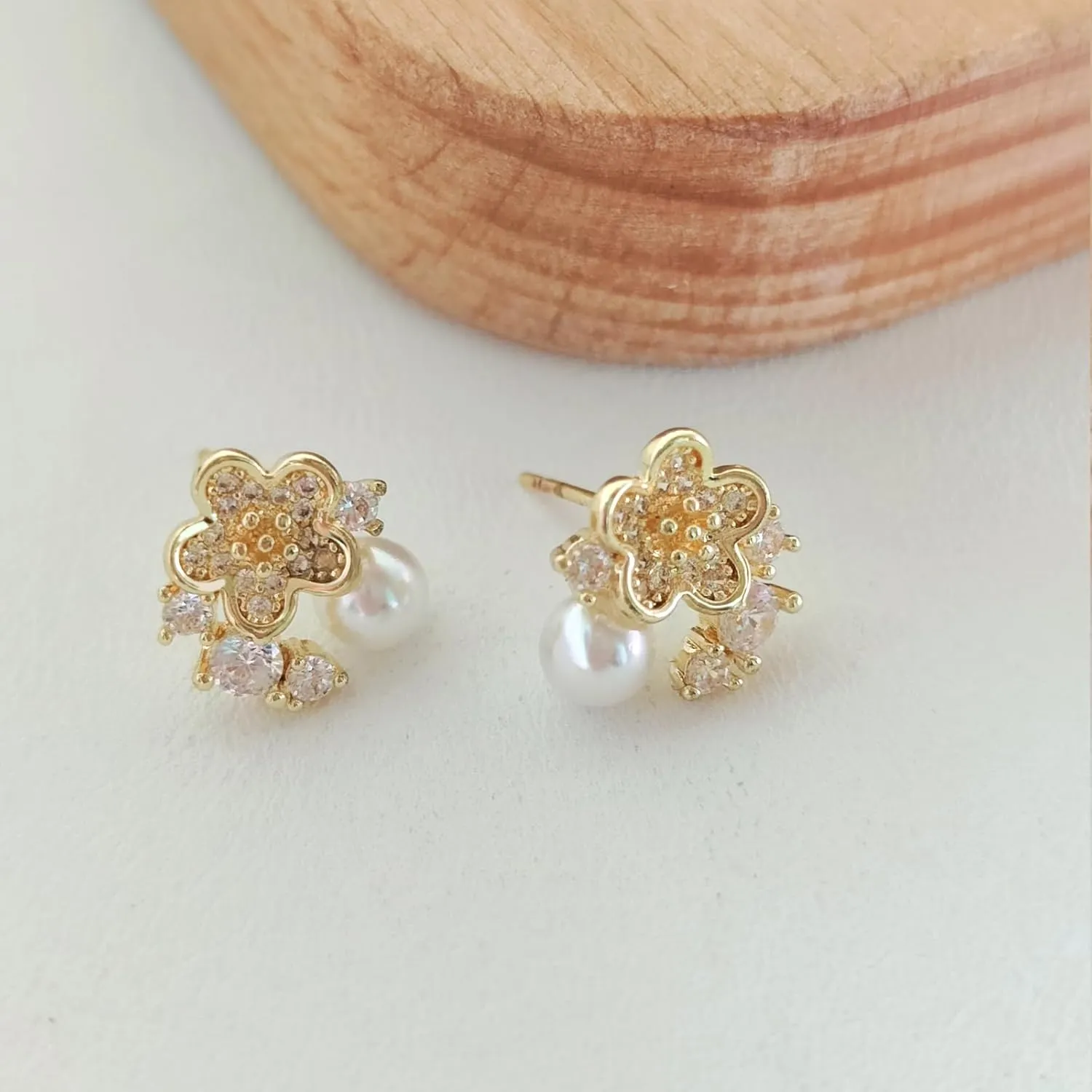 Flat Back Diamond Stud Earrings for Women 14k Gold Plated Minimalist Earrinngs, Hypoallergenic Silver Post Dainty Cute Cartilage CZ Earrings Jewelry Gifts Cherry/Flower/Butterfly/Drop/Pearl