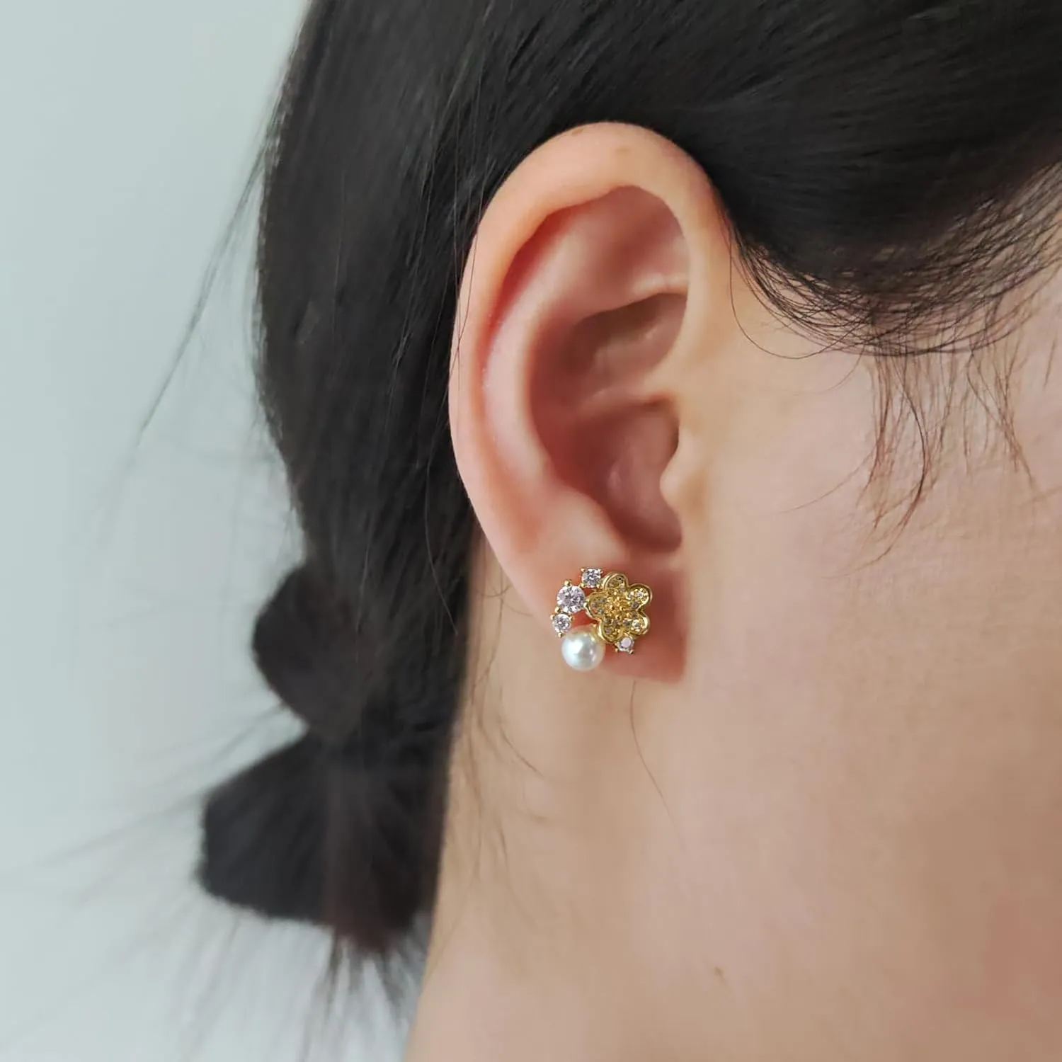 Flat Back Diamond Stud Earrings for Women 14k Gold Plated Minimalist Earrinngs, Hypoallergenic Silver Post Dainty Cute Cartilage CZ Earrings Jewelry Gifts Cherry/Flower/Butterfly/Drop/Pearl