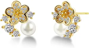 Flat Back Diamond Stud Earrings for Women 14k Gold Plated Minimalist Earrinngs, Hypoallergenic Silver Post Dainty Cute Cartilage CZ Earrings Jewelry Gifts Cherry/Flower/Butterfly/Drop/Pearl