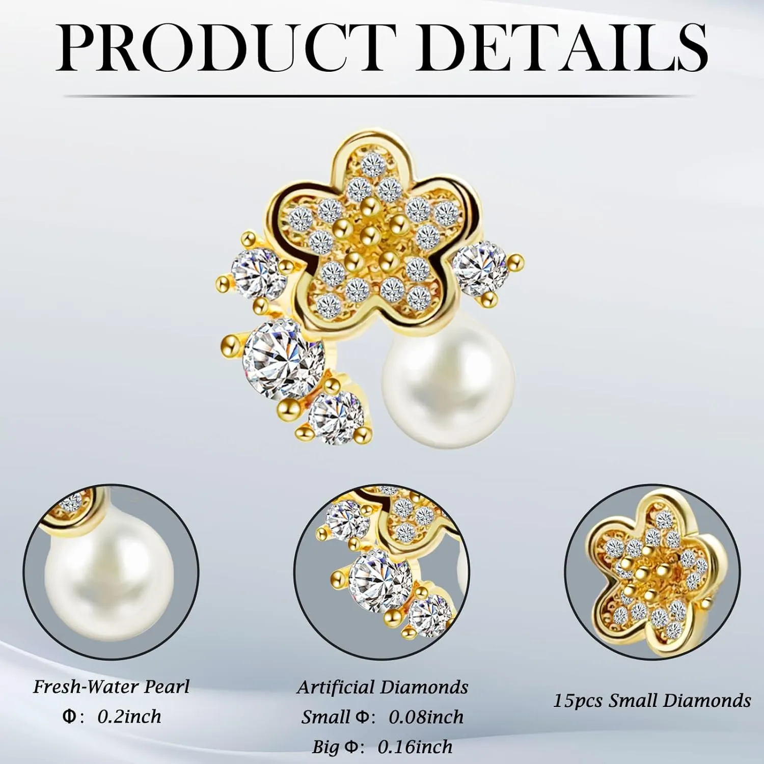 Flat Back Diamond Stud Earrings for Women 14k Gold Plated Minimalist Earrinngs, Hypoallergenic Silver Post Dainty Cute Cartilage CZ Earrings Jewelry Gifts Cherry/Flower/Butterfly/Drop/Pearl