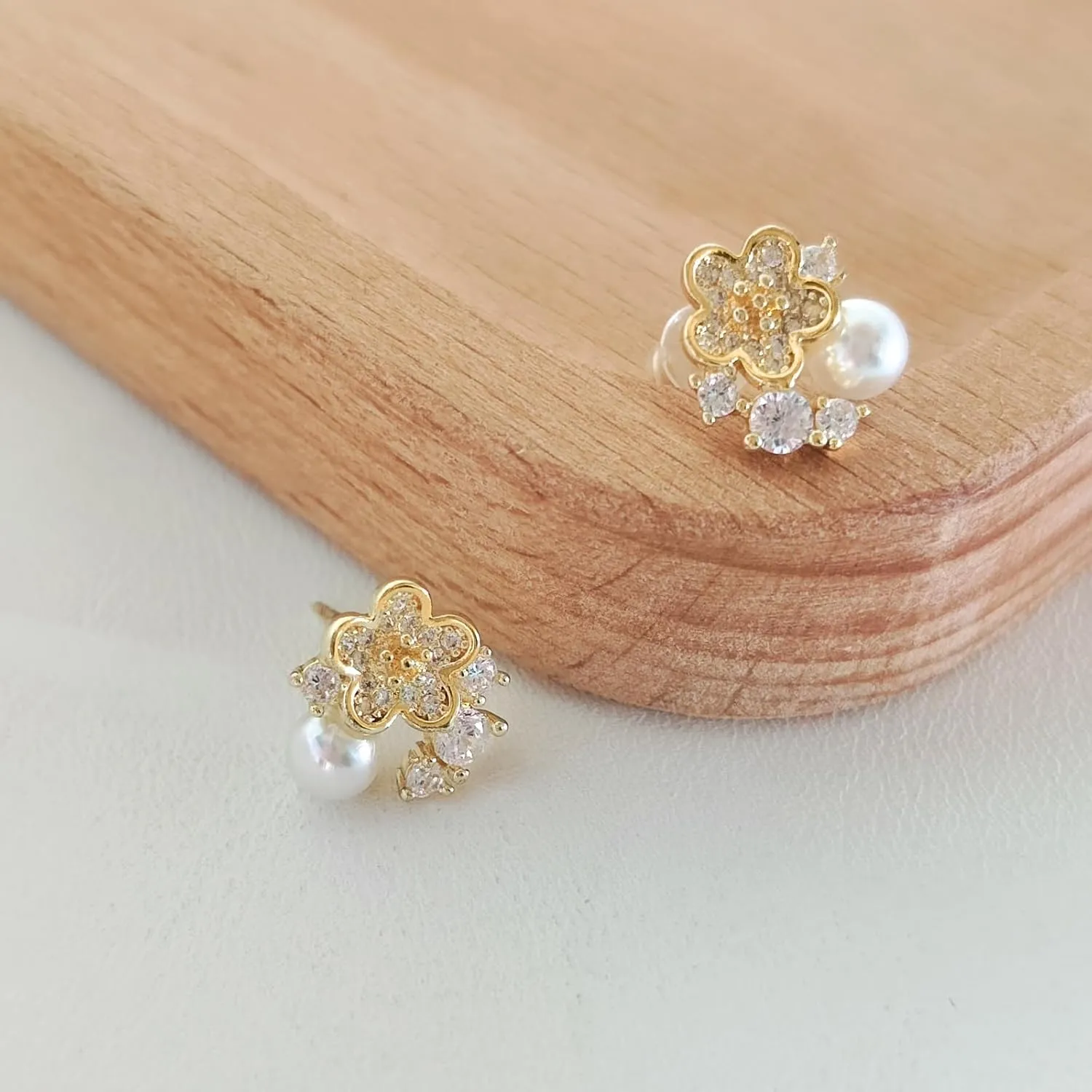 Flat Back Diamond Stud Earrings for Women 14k Gold Plated Minimalist Earrinngs, Hypoallergenic Silver Post Dainty Cute Cartilage CZ Earrings Jewelry Gifts Cherry/Flower/Butterfly/Drop/Pearl