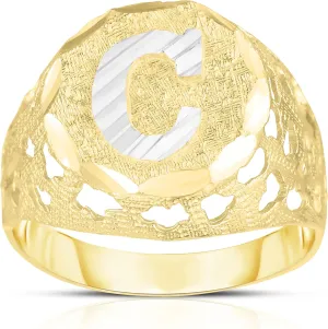 Floreo Men's 10k Two-Tone Gold Round A-Z Initial Ring