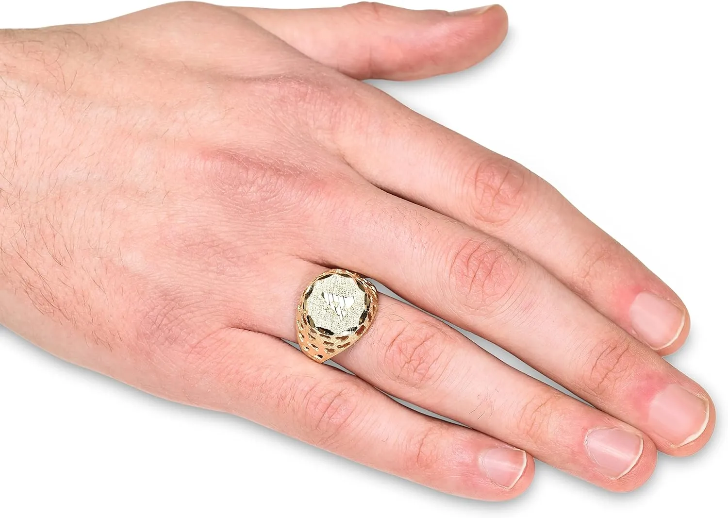 Floreo Men's 10k Two-Tone Gold Round A-Z Initial Ring