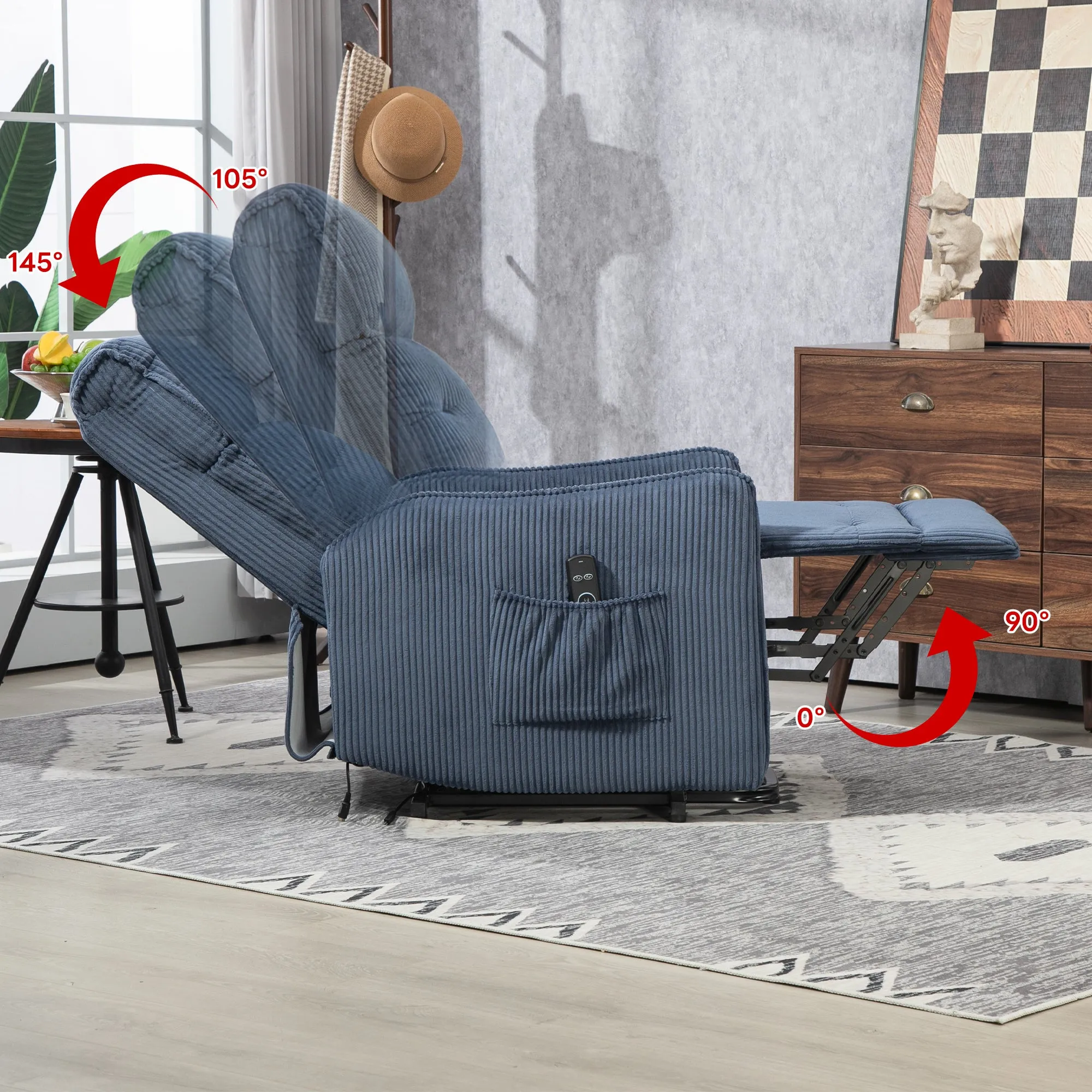 Fraser Electric Recliner Chair - Navy Blue