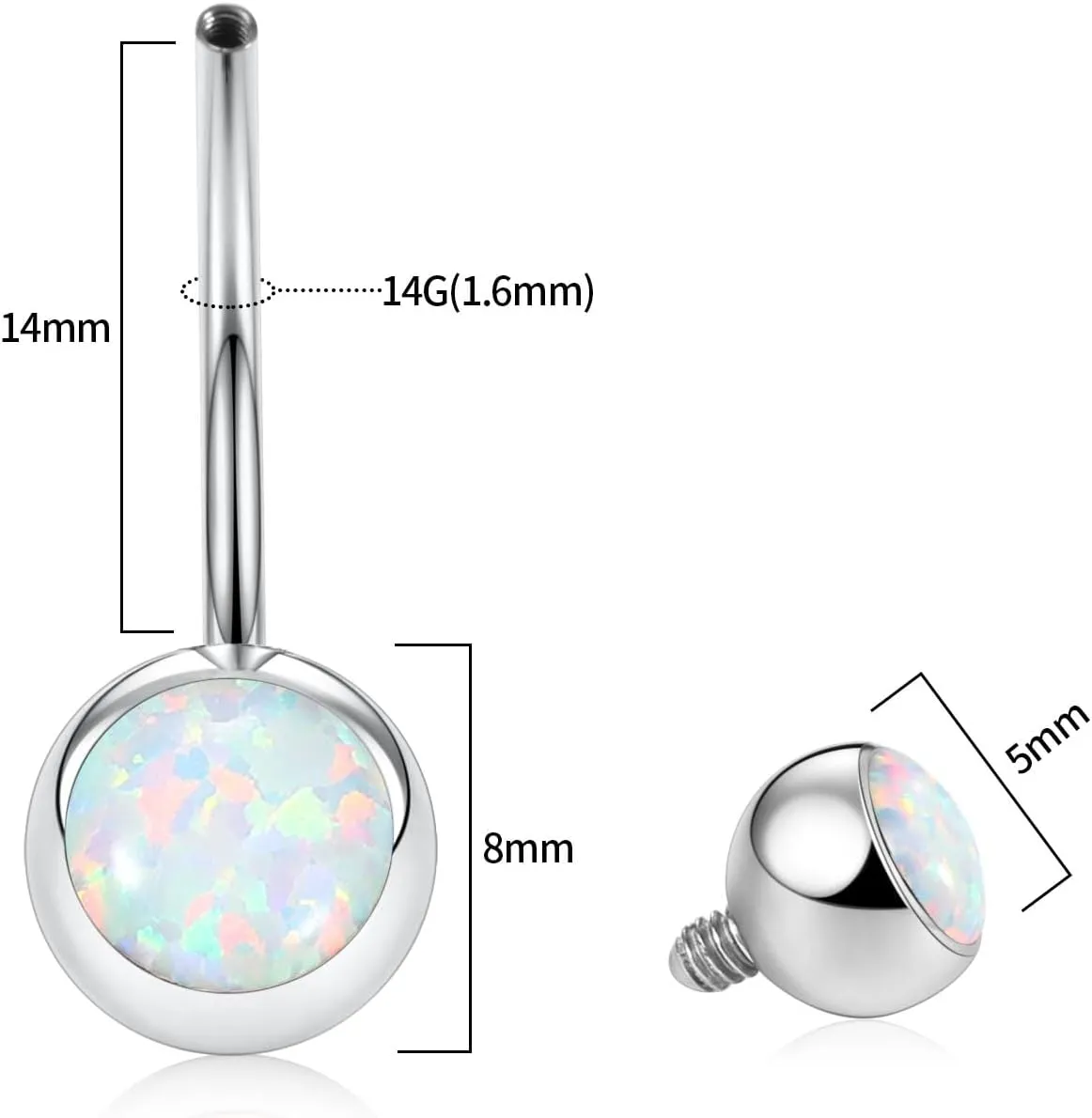 FUNLMO 14G Belly Button Ring 14mm Long Bar Belly Navel Ring Titanium Belly Button Jewelry Internally Threaded Navel Jewelry Belly Navel Piercing Jewelry for Women