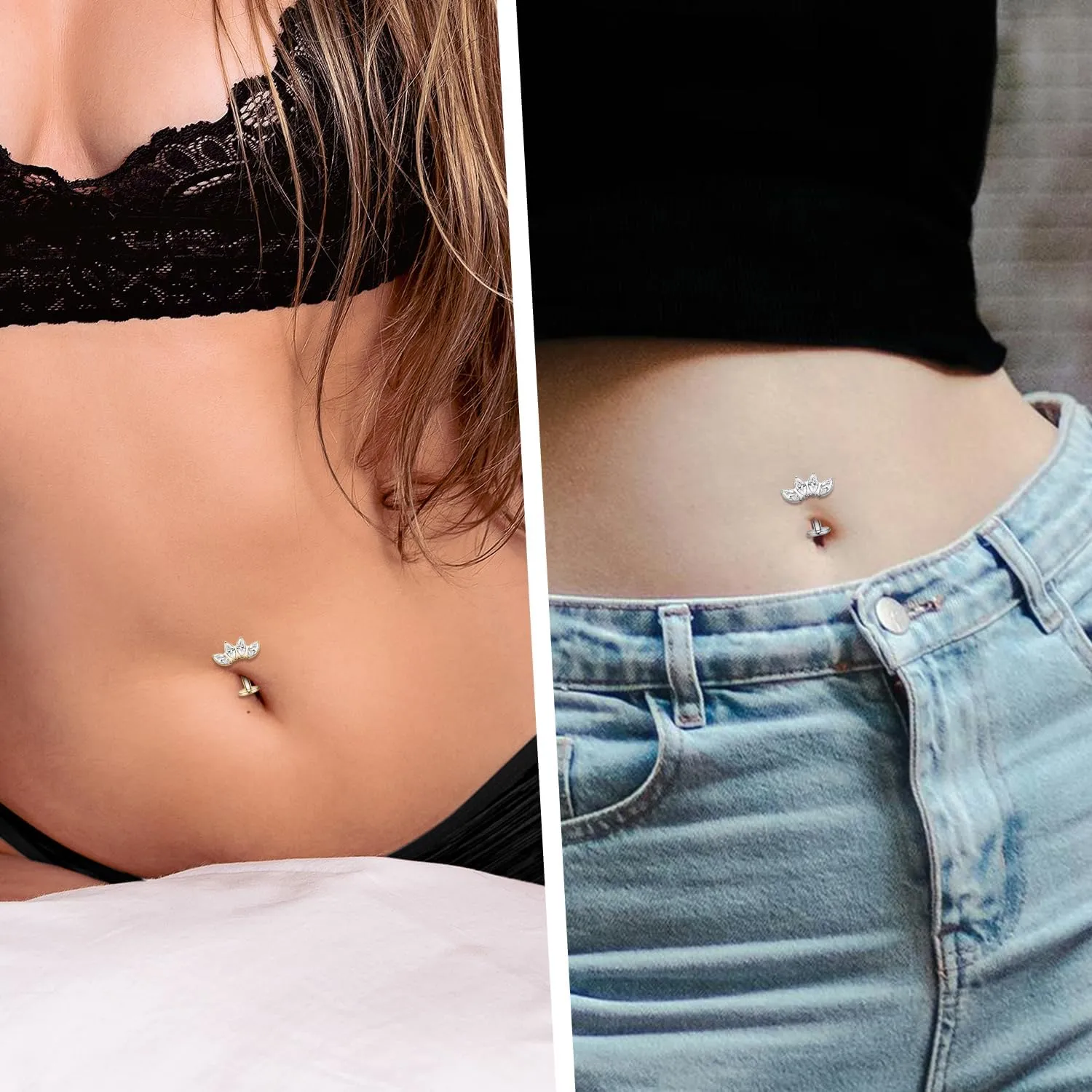 FUNLMO G23 Titanium Belly Button Ring Floating Navel Piercing Jewelry 14G Belly Piercing Jewelry Internally Threaded Curved Navel Barbell 8/10/12/14mm