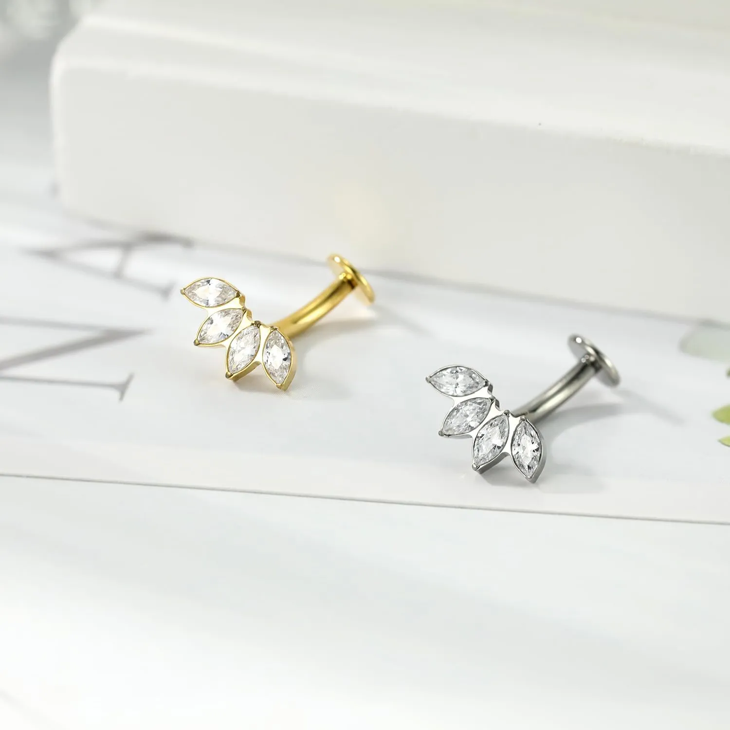 FUNLMO G23 Titanium Belly Button Ring Floating Navel Piercing Jewelry 14G Belly Piercing Jewelry Internally Threaded Curved Navel Barbell 8/10/12/14mm