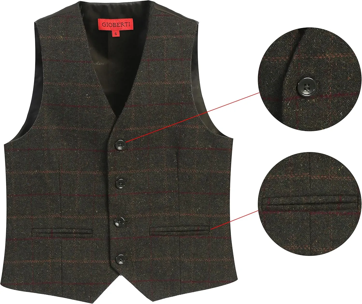Gioberti Boy's Tweed Plaid Formal Suit Vest