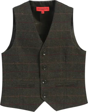 Gioberti Boy's Tweed Plaid Formal Suit Vest