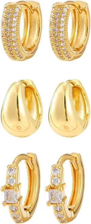 Gold Chunky Hoop Earrings Set for Women, Men's Hypoallergenic Lightweight Stack Earrings for Sensitive Ears Everyday Earrings for Unisex Jewelry Gifts