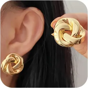 Gold Chunky Knot Stud Earrings for Women Statement, Vintage Thick Silver Twisted Round Geometric Earring Y2k Party Jewelry Gifts