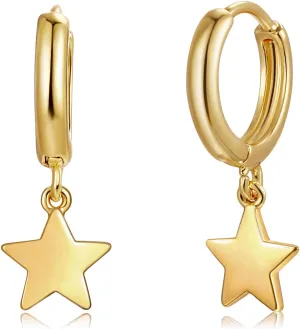 Gold Dangle Drop Hoop Earrings for Women Men Gold Plated Dainty Earrings Hypoallergenic Star Cross Huggie Hoops Jewelry for Everyday Wear
